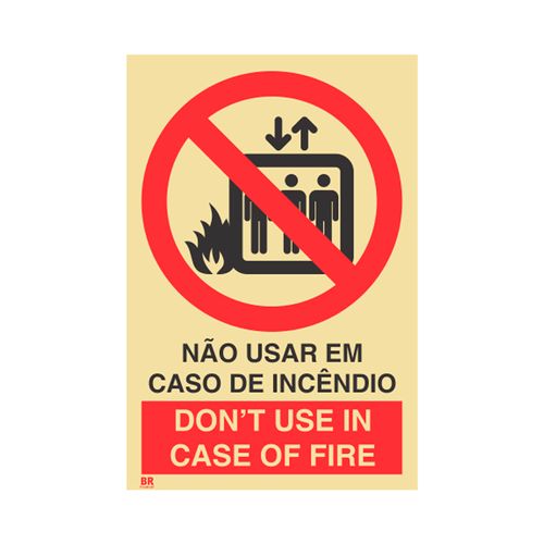 Placa Não Usar em Caso de Incêndio o Elevador 15X20cm Fotoluminescente BRCONTROLL