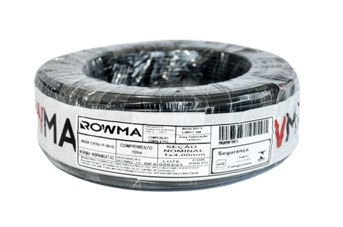 Cabo Flexível 4mm 100 Metros Preto Rowma