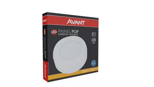 Painel Led Sobrepor Redondo 6W 3000K Avant