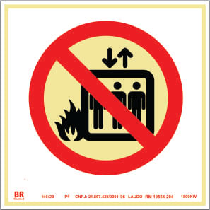 Placa Não Usar em Caso de Incêndio o Elevador P4 20x20cm Fotoluminescente BRCONTROLL
