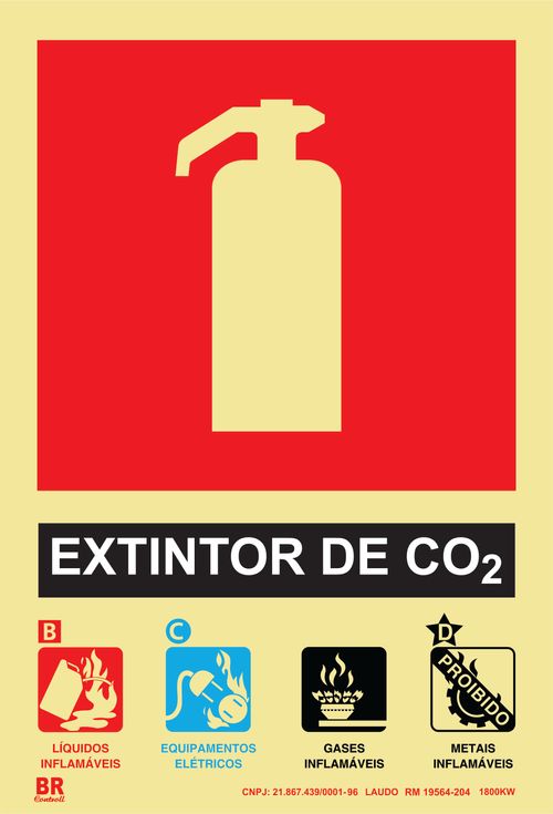 Placa Extintor de CO2 15x20cm Fotoluminescente BrControll