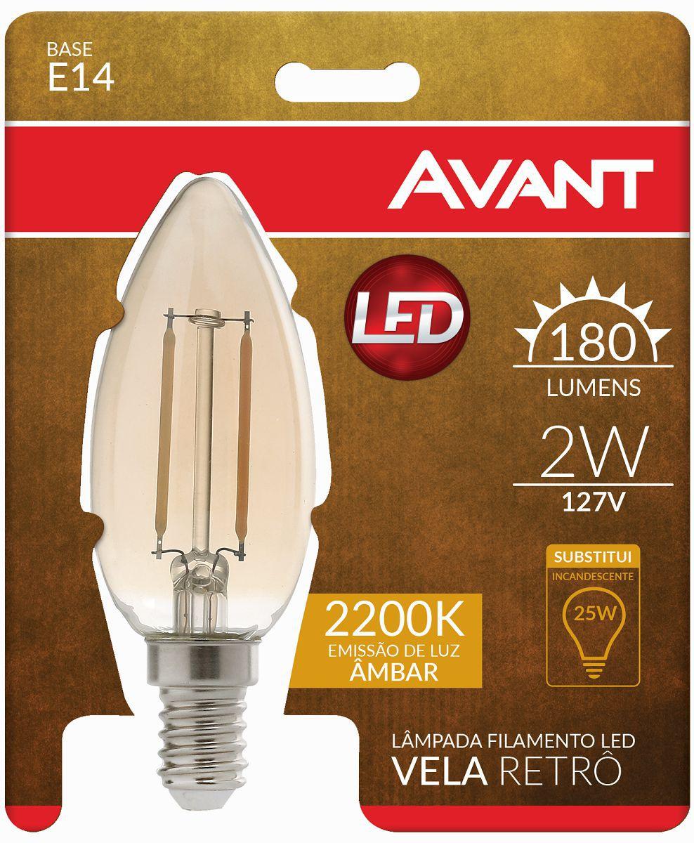 Lâmpada Led Retrô 2W 2200K 127V E14 Vela Avant - Acquafort
