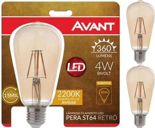 Lâmpada Pera Led Retro Dimerizavel 4W ST64 E27 127V Avant
