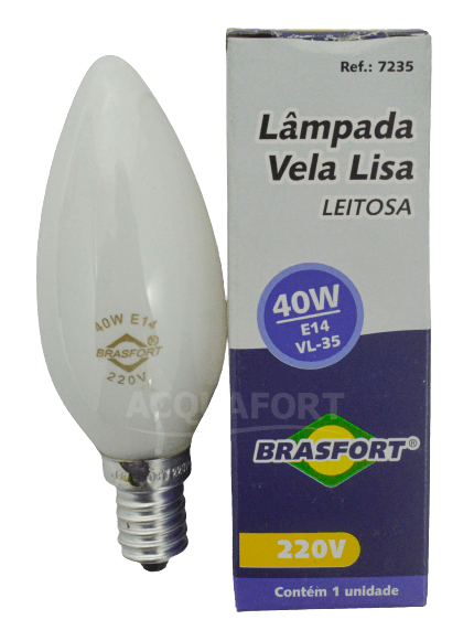 Lâmpada Vela Lisa E14 LT 40W 220V Brasfort