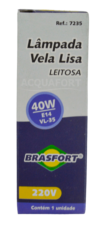 Lâmpada Vela Lisa E14 LT 40W 220V Brasfort