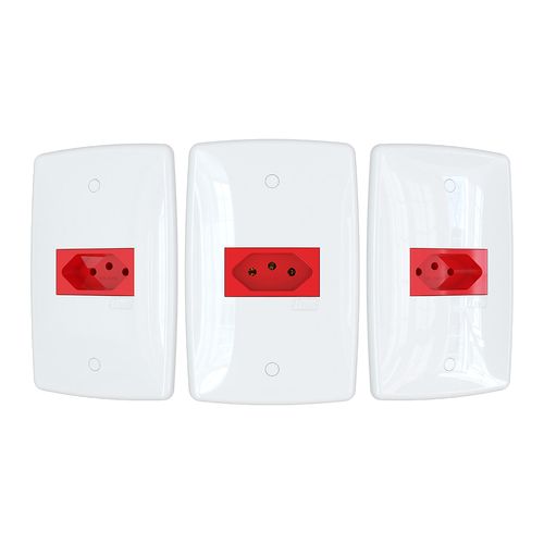 Conjunto Finesse+ Branco 2X4 1 Tomada 10A 2P+T Vermelha HOR B-Lux